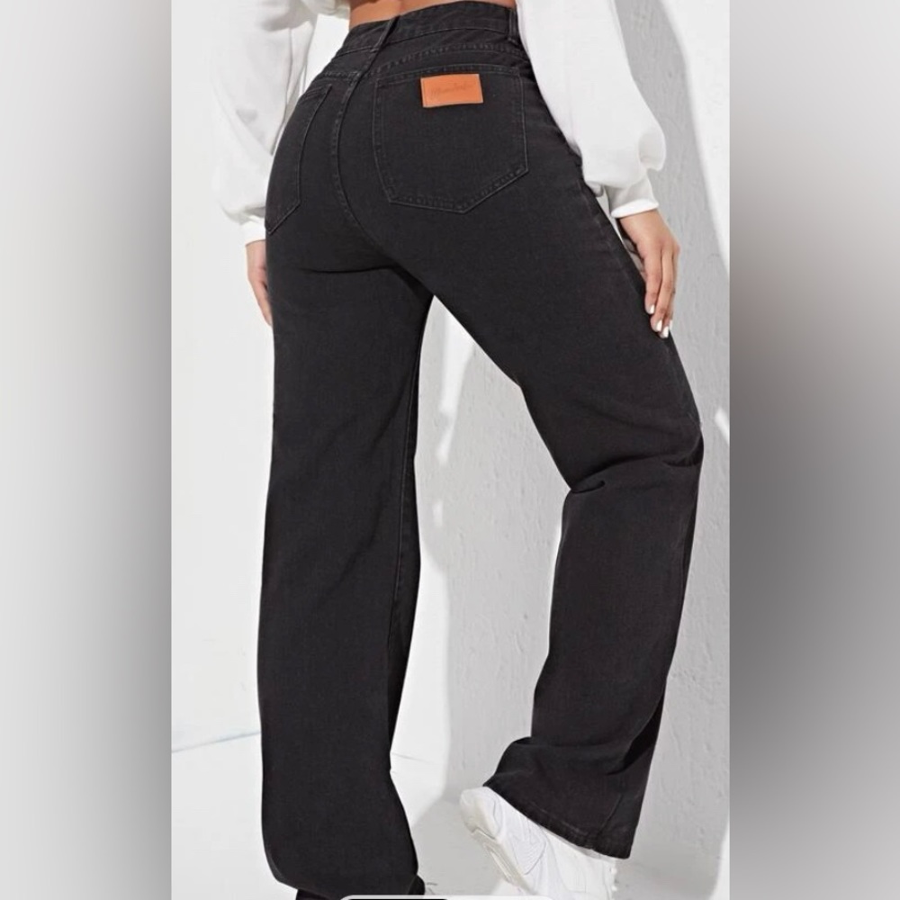 high waisted patched detail wide leg pants